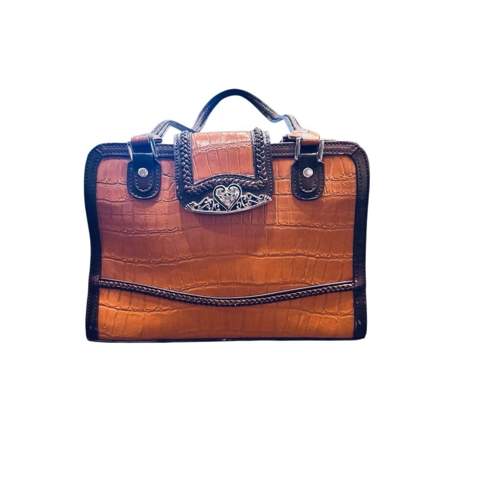 M.C. Western Brown Croc Embossed Handbag Satchel Tooled Detail